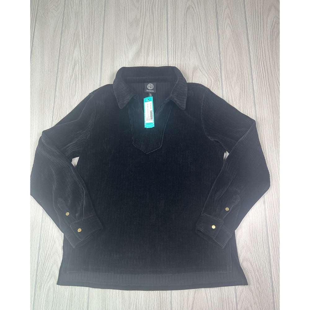 Bobeau Lanie Corduroy Split Neck Long Sleeve Top Black Size S STITCH Fix